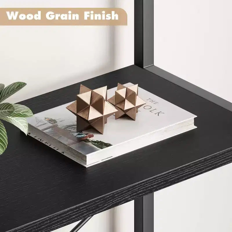 5-Tier Arched Bookshelf, Black Metal Frame & Wood Grain Shelves, 70.87"H, Open Storage