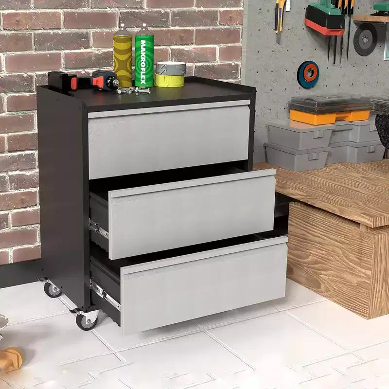 Mobile Tool Storage Cabinet with 3 Drawers, Heavy Duty Rolling Tool Cart, Gray Steel