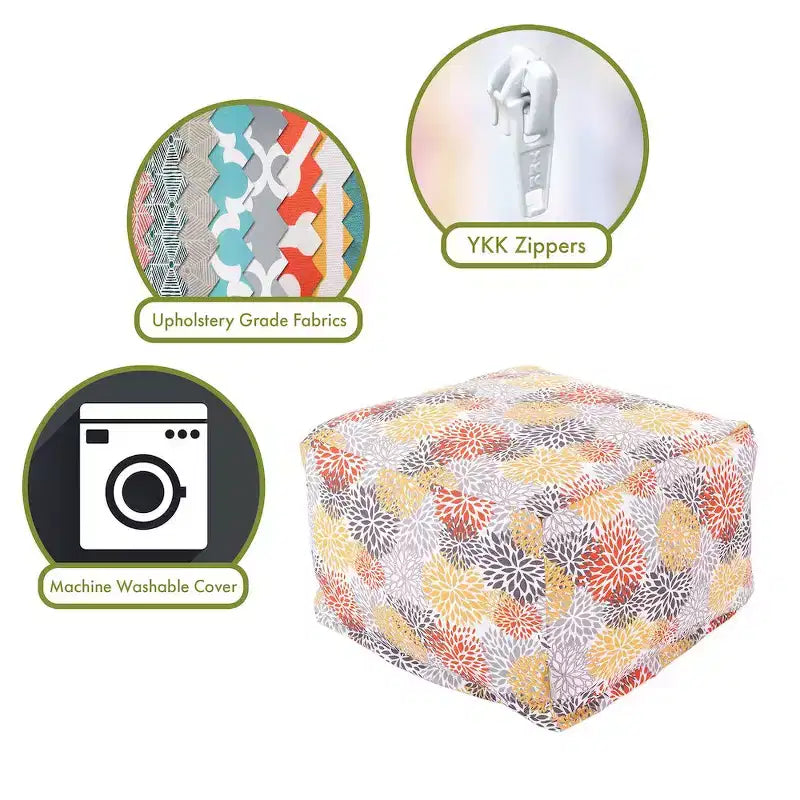 Pouf Ottomano, Fantasia Agrumi Blooms, Poliestere, Fodera Lavabile in Lavatrice, 68,5x68,5 cm