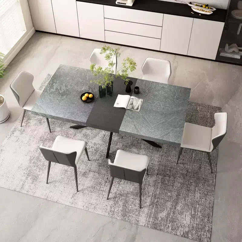 Tavolo da pranzo estensibile retrò da 70", base in ferro nero a croce, piano in MDF marrone, 6 posti a sedere