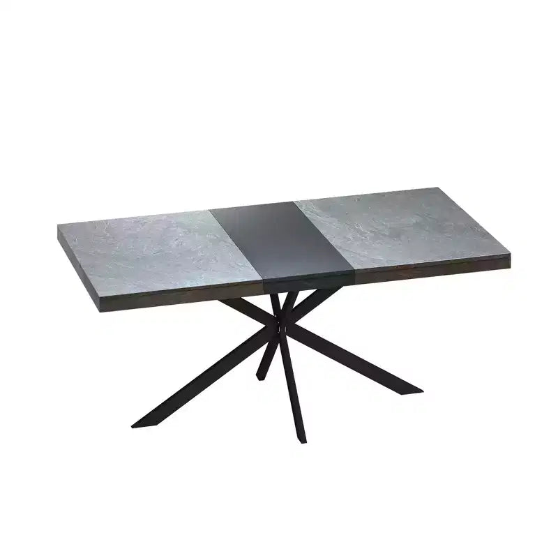 Tavolo da pranzo estensibile retrò da 70", base in ferro nero a croce, piano in MDF marrone, 6 posti a sedere