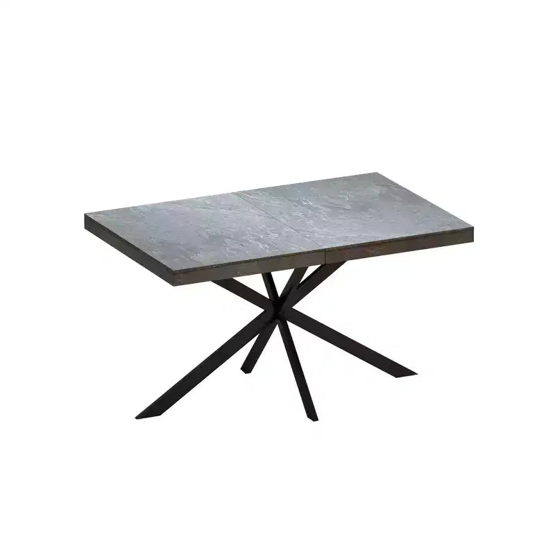 Tavolo da pranzo estensibile retrò da 70", base in ferro nero a croce, piano in MDF marrone, 6 posti a sedere