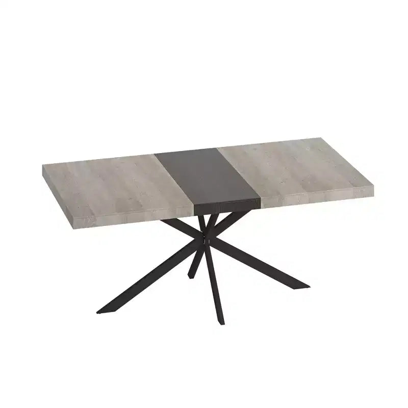Tavolo da pranzo estensibile retrò da 70", base in ferro nero a croce, piano in MDF marrone, 6 posti a sedere