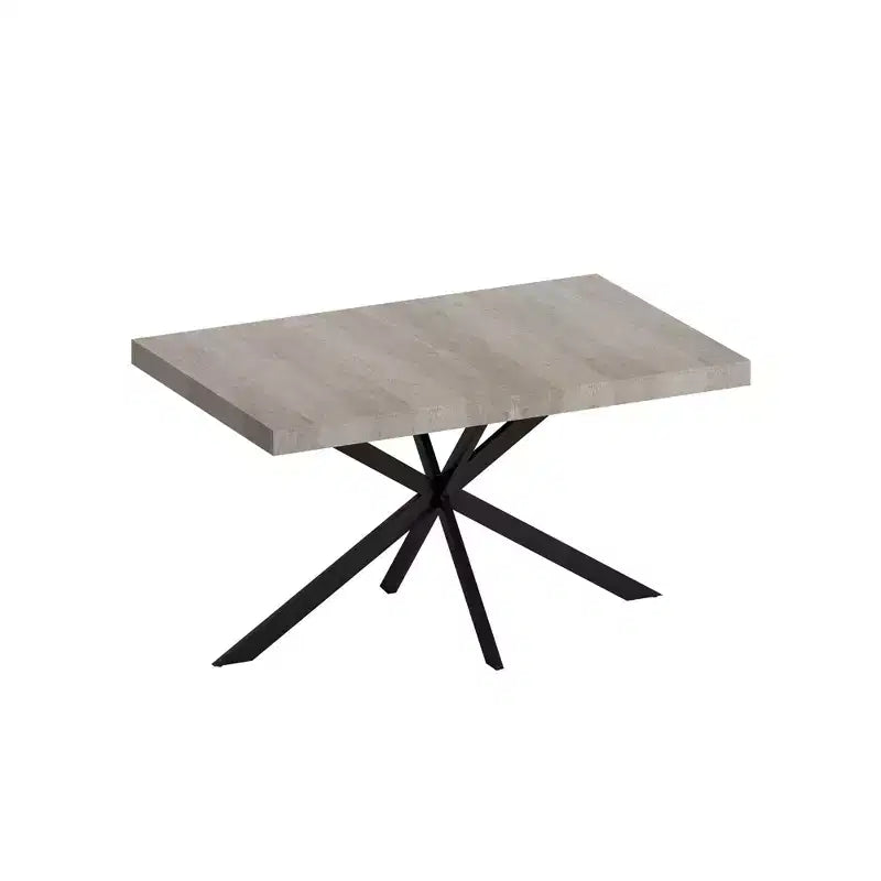 Tavolo da pranzo estensibile retrò da 70", base in ferro nero a croce, piano in MDF marrone, 6 posti a sedere