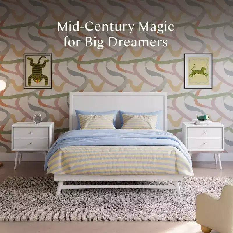 Mid-Century Modern Full Bed for Kids, Solid Pine, GREENGUARD Gold Certified, Ages 3+