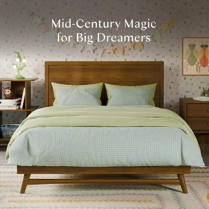 Mid-Century Modern Full Bed for Kids, Solid Pine, GREENGUARD Gold Certified, Ages 3+