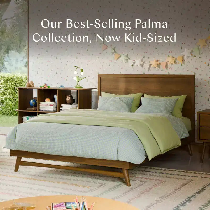 Mid-Century Modern Full Bed for Kids, Solid Pine, GREENGUARD Gold Certified, Ages 3+