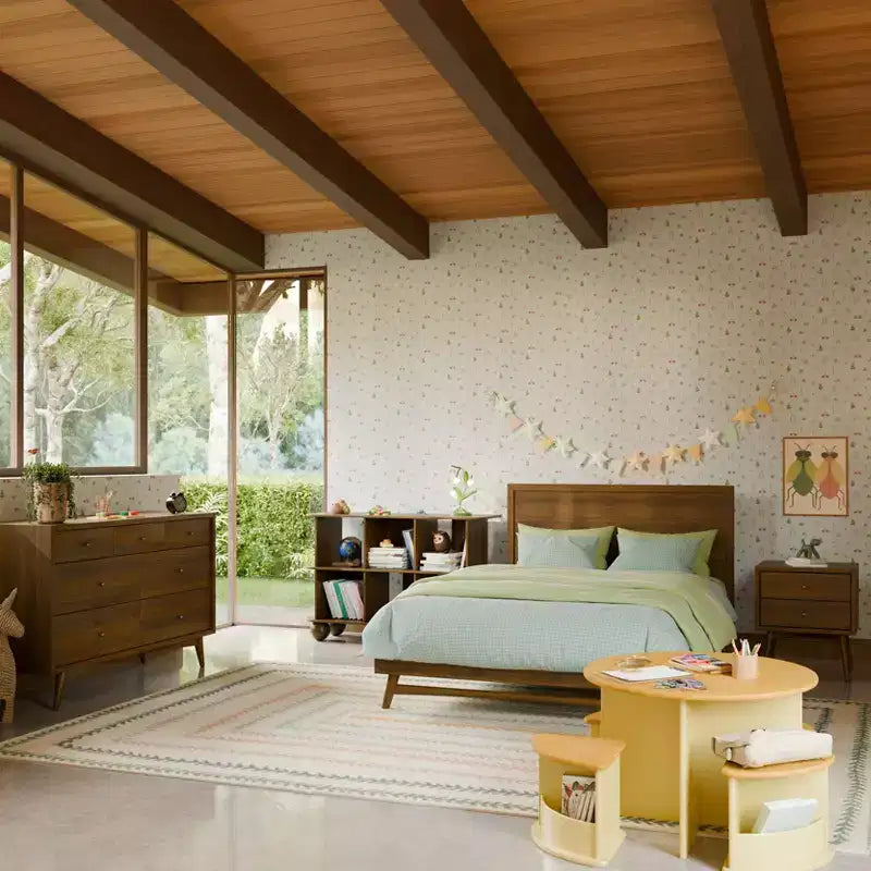 Mid-Century Modern Full Bed for Kids, Solid Pine, GREENGUARD Gold Certified, Ages 3+
