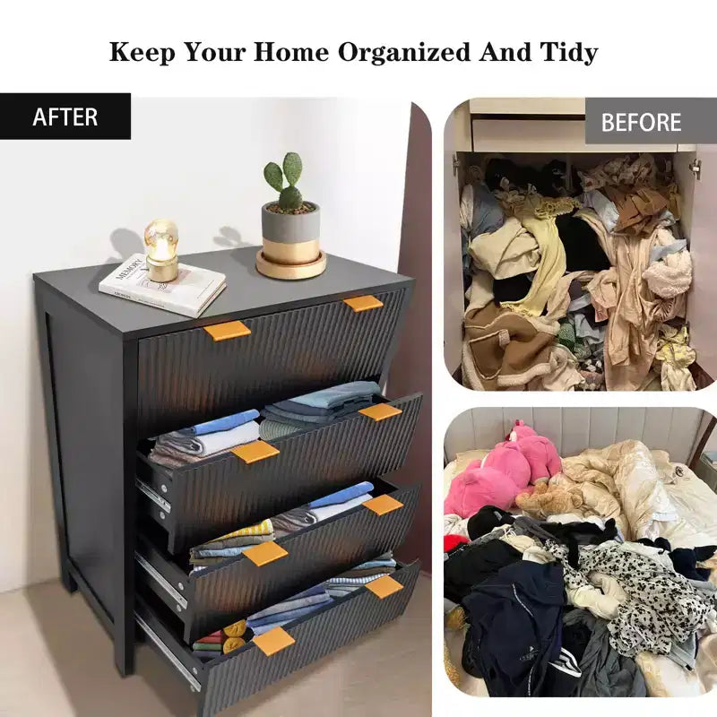 4-Drawer Fluted Dresser with Gold Handles, Farmhouse Style, Solid Wood Legs