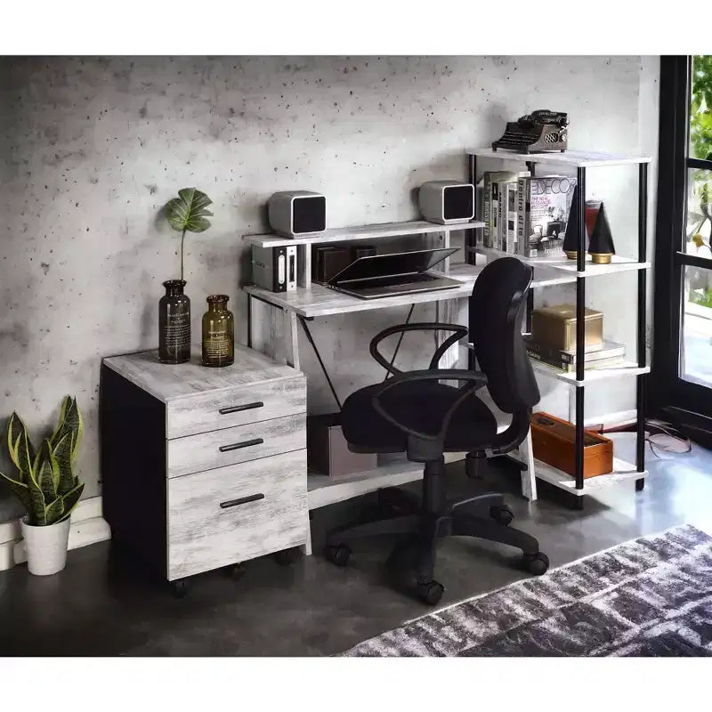 Okak 39IN Modern Standing Desk with Monitor Support, Computer Desk with Bottom Shelf, Office Desk for Living Room, Bedroom, Study