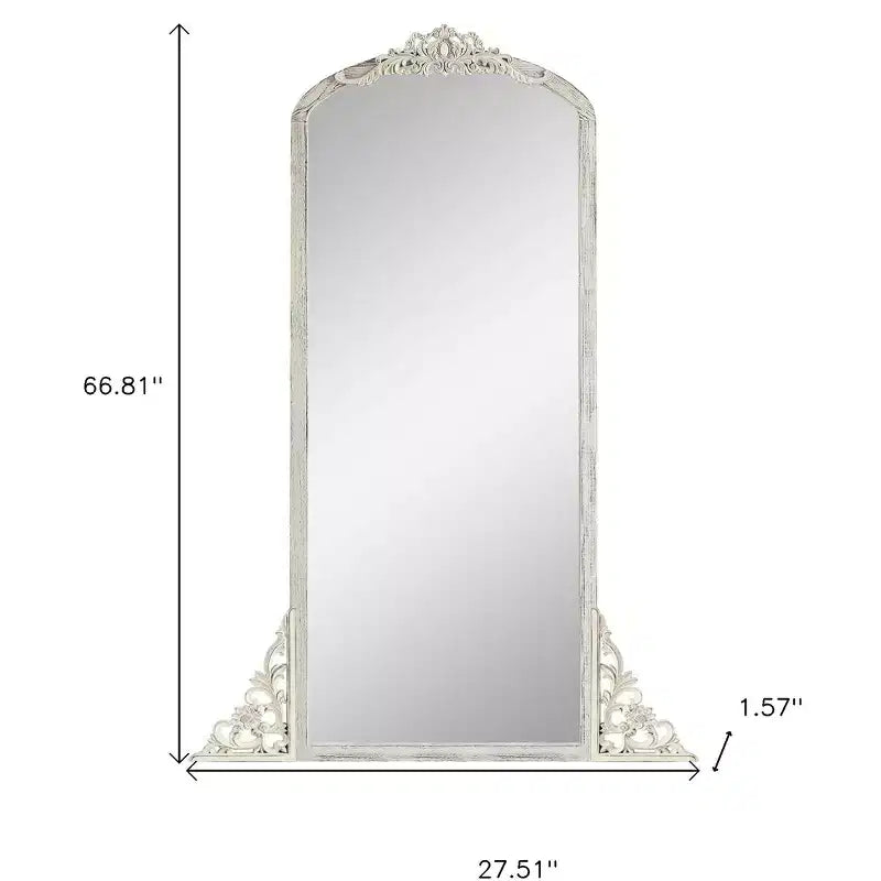 Specchio da parete a figura intera con cornice in legno massello bianco da 67", rettangolare, verticale