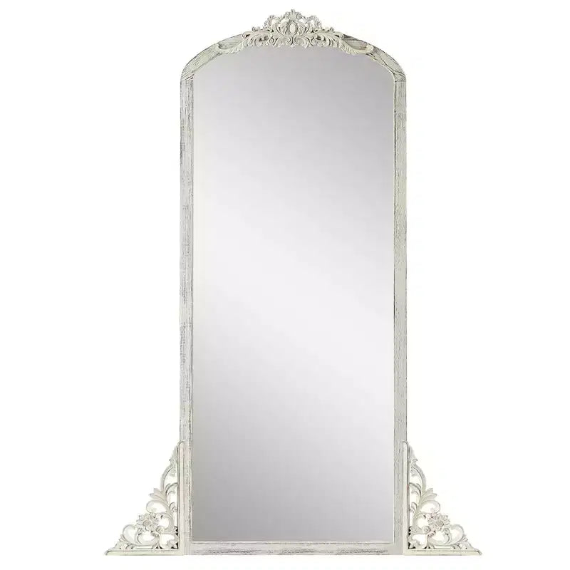 Specchio da parete a figura intera con cornice in legno massello bianco da 67", rettangolare, verticale