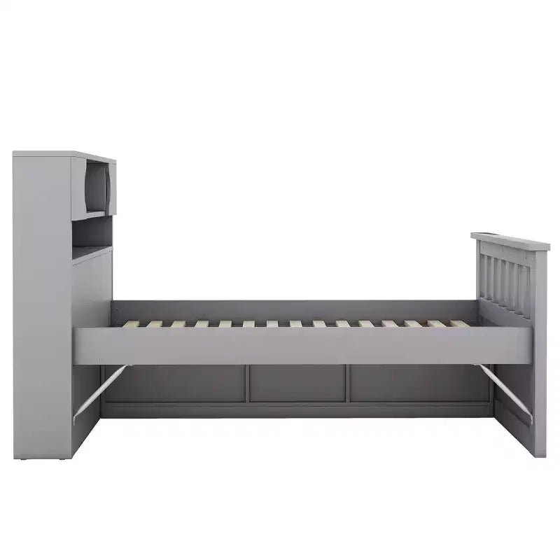 Twin Captain Platform Bed with Bookcase Headboard & 4 Drawers, Pine & MDF, 660 lb