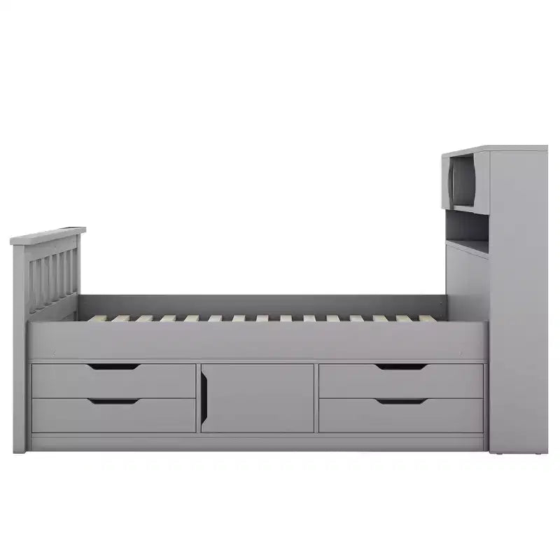 Twin Captain Platform Bed with Bookcase Headboard & 4 Drawers, Pine & MDF, 660 lb