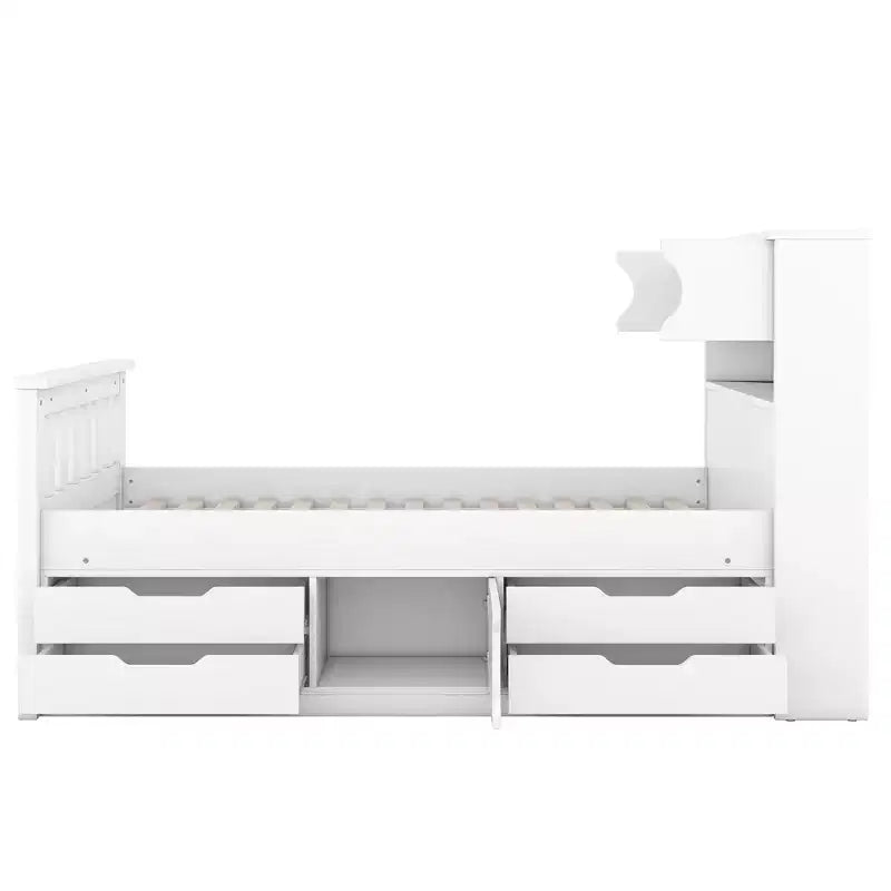 Twin Captain Platform Bed with Bookcase Headboard & 4 Drawers, Pine & MDF, 660 lb