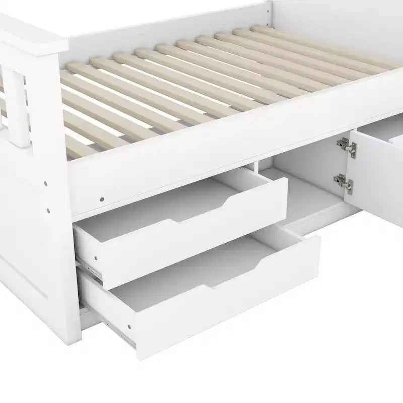 Twin Captain Platform Bed with Bookcase Headboard & 4 Drawers, Pine & MDF, 660 lb