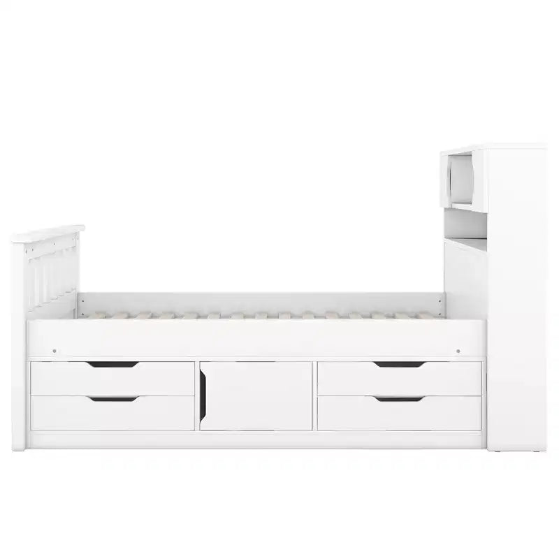 Twin Captain Platform Bed with Bookcase Headboard & 4 Drawers, Pine & MDF, 660 lb