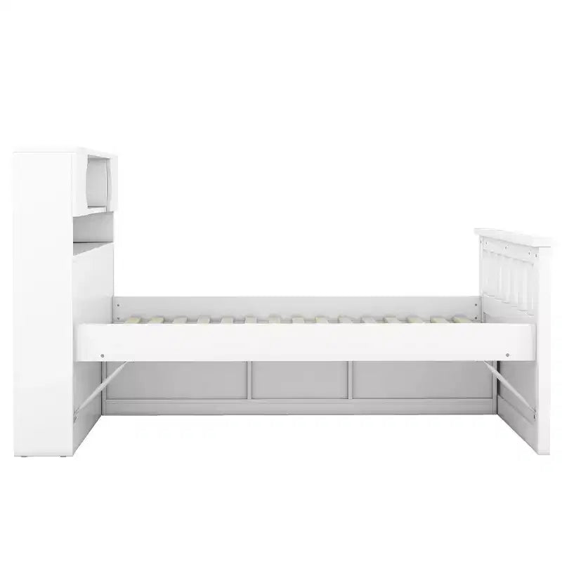 Twin Captain Platform Bed with Bookcase Headboard & 4 Drawers, Pine & MDF, 660 lb