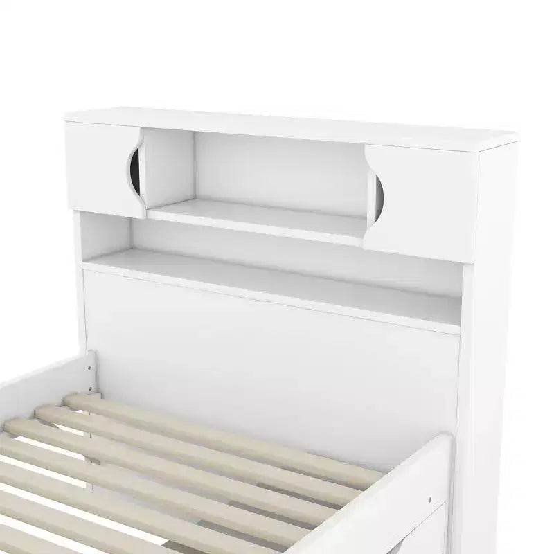 Twin Captain Platform Bed with Bookcase Headboard & 4 Drawers, Pine & MDF, 660 lb