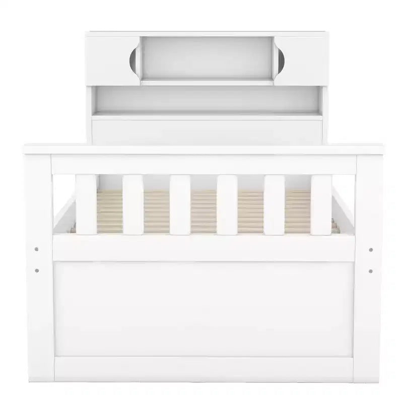 Twin Captain Platform Bed with Bookcase Headboard & 4 Drawers, Pine & MDF, 660 lb