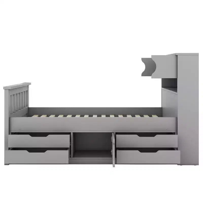 Twin Captain Platform Bed with Bookcase Headboard & 4 Drawers, Pine & MDF, 660 lb