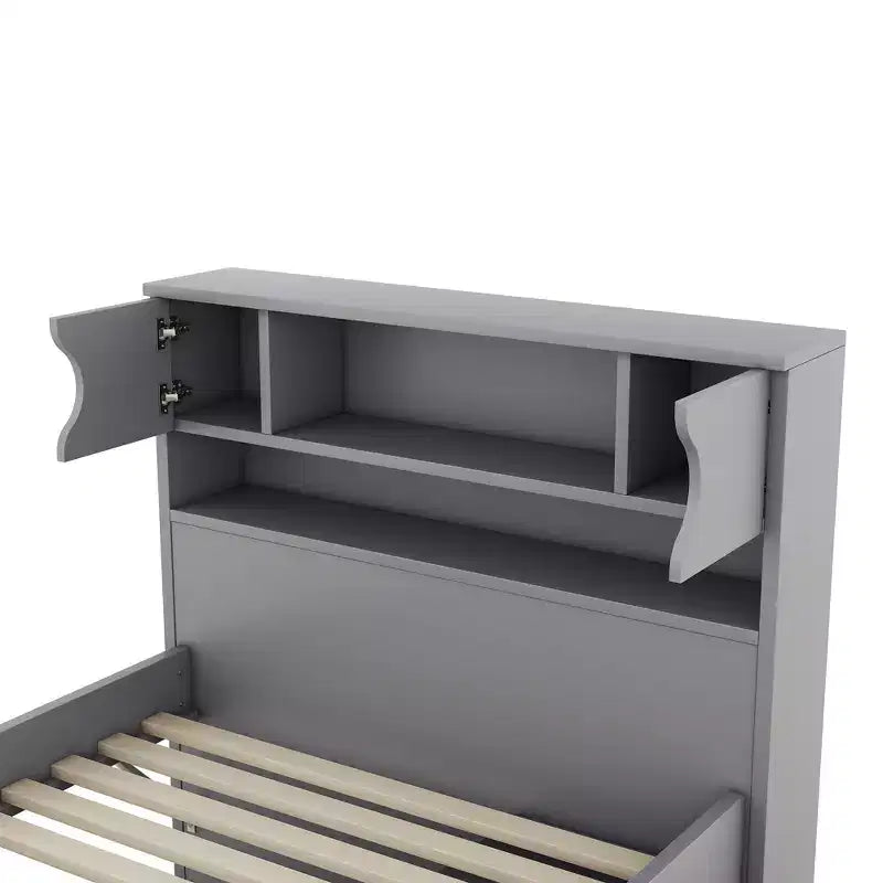 Twin Captain Platform Bed with Bookcase Headboard & 4 Drawers, Pine & MDF, 660 lb