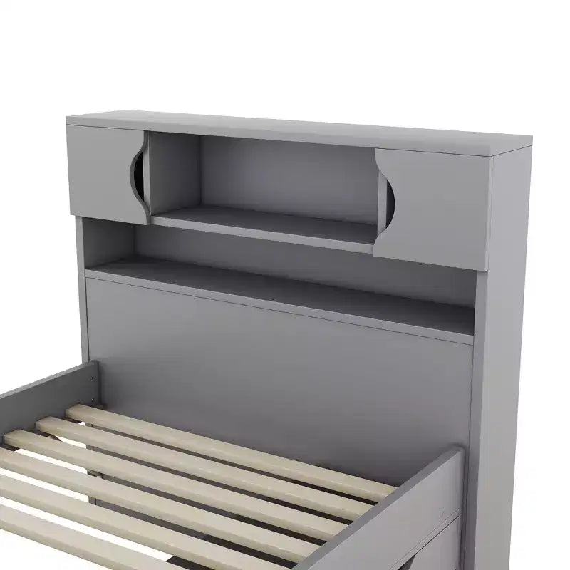 Twin Captain Platform Bed with Bookcase Headboard & 4 Drawers, Pine & MDF, 660 lb