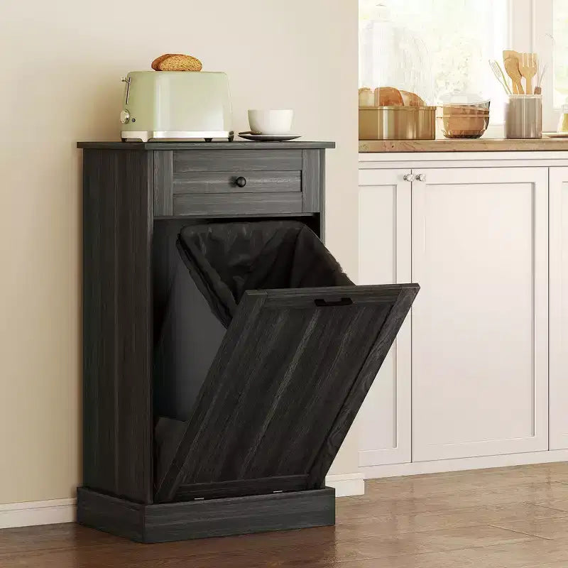 Mobile Cucina con Pattumiera Estraibile e Cassetto, Bianco e Rovere, 38 Litri, Autoportante