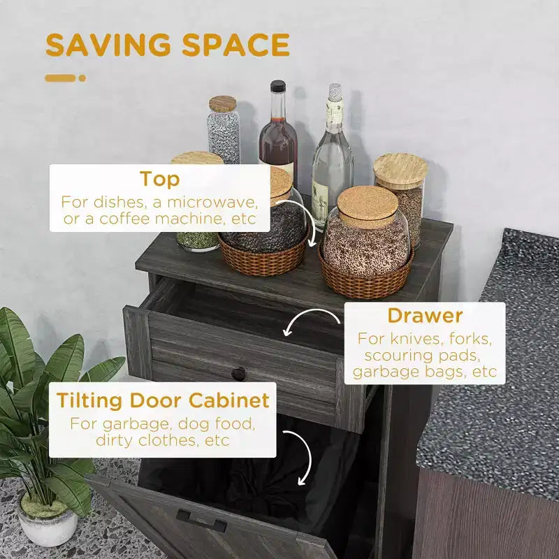 Mobile Cucina con Pattumiera Estraibile e Cassetto, Bianco e Rovere, 38 Litri, Autoportante