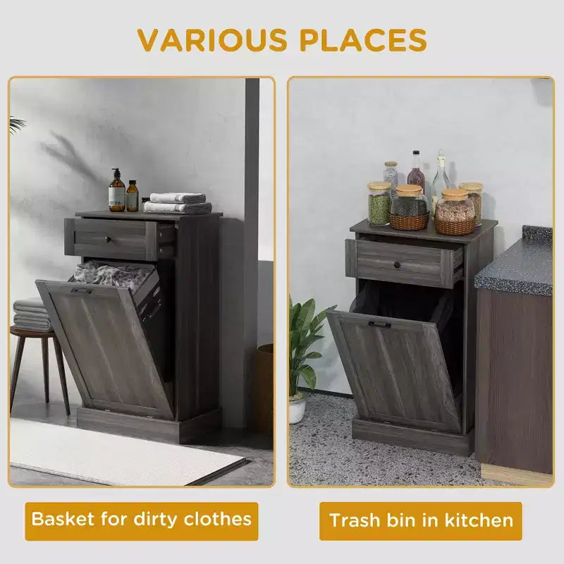 Mobile Cucina con Pattumiera Estraibile e Cassetto, Bianco e Rovere, 38 Litri, Autoportante