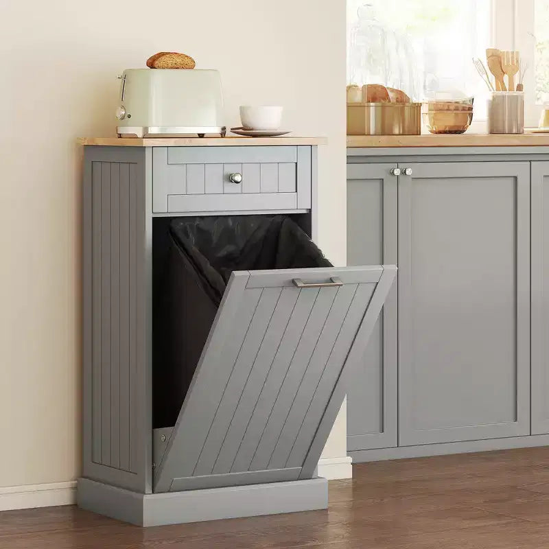 Mobile Cucina con Pattumiera Estraibile e Cassetto, Bianco e Rovere, 38 Litri, Autoportante