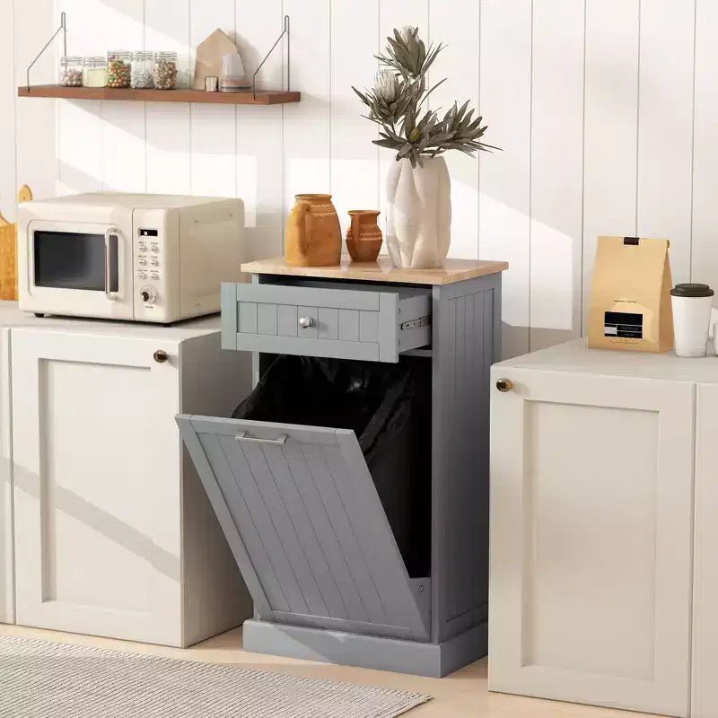 Mobile Cucina con Pattumiera Estraibile e Cassetto, Bianco e Rovere, 38 Litri, Autoportante