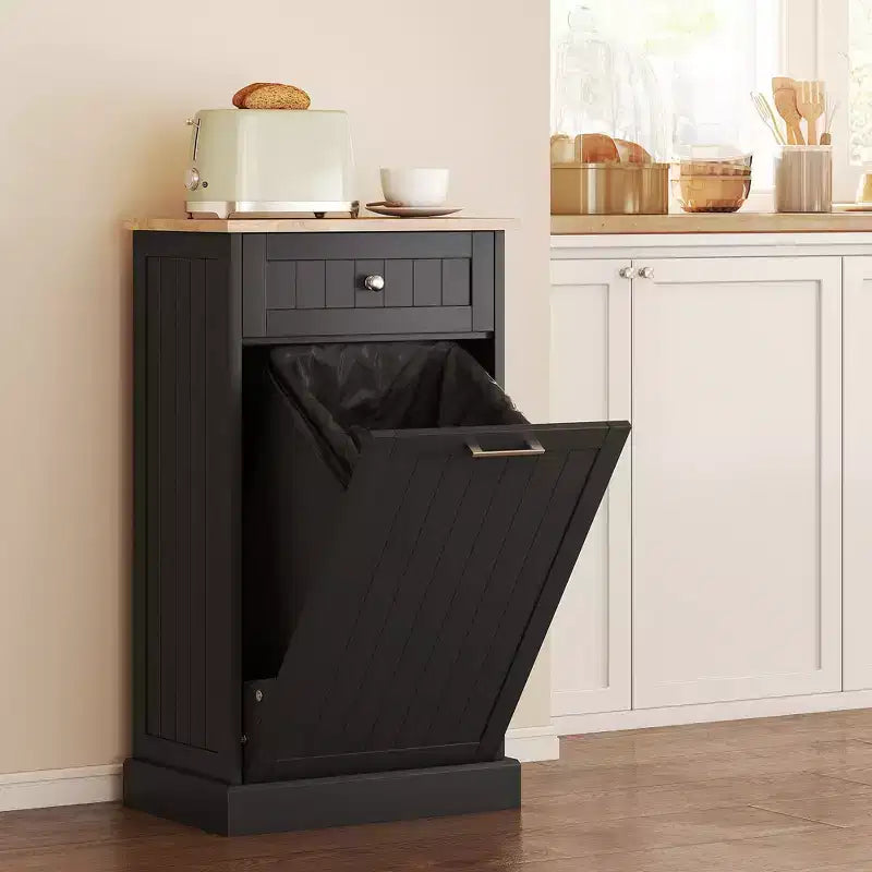 Mobile Cucina con Pattumiera Estraibile e Cassetto, Bianco e Rovere, 38 Litri, Autoportante
