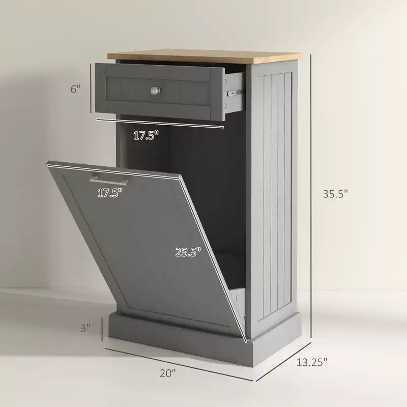 Mobile Cucina con Pattumiera Estraibile e Cassetto, Bianco e Rovere, 38 Litri, Autoportante