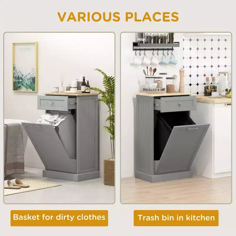 Mobile Cucina con Pattumiera Estraibile e Cassetto, Bianco e Rovere, 38 Litri, Autoportante