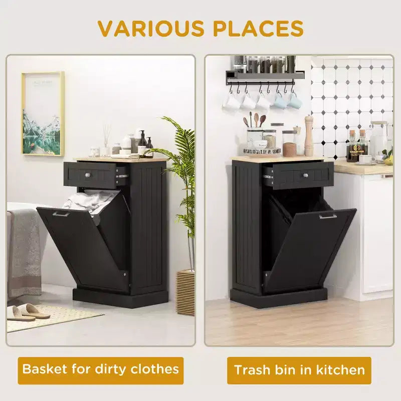 Mobile Cucina con Pattumiera Estraibile e Cassetto, Bianco e Rovere, 38 Litri, Autoportante