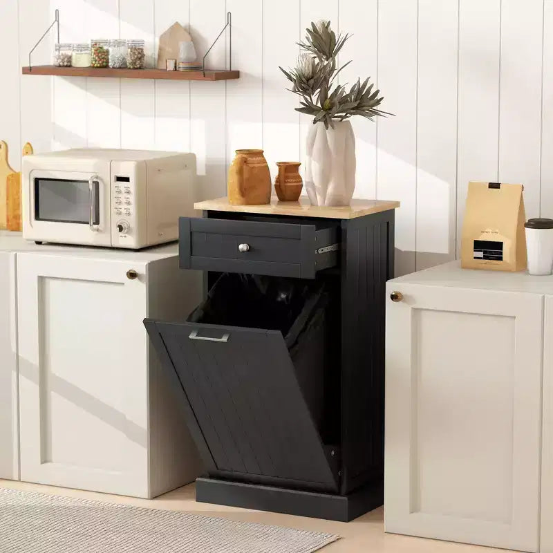 Mobile Cucina con Pattumiera Estraibile e Cassetto, Bianco e Rovere, 38 Litri, Autoportante