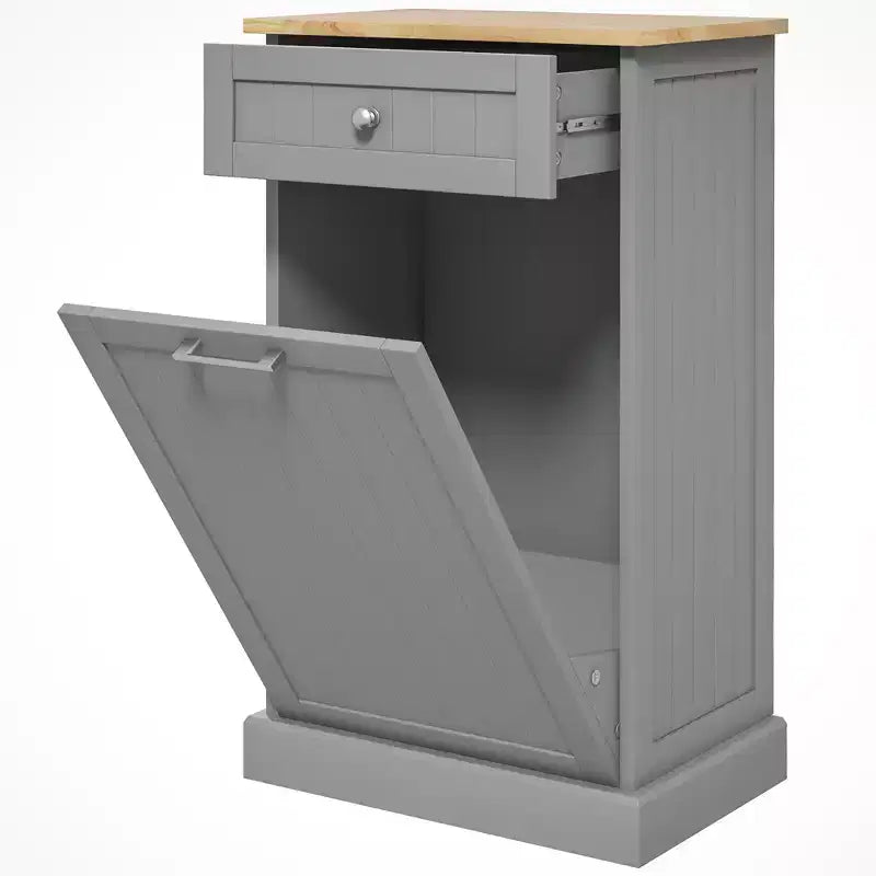 Mobile Cucina con Pattumiera Estraibile e Cassetto, Bianco e Rovere, 38 Litri, Autoportante
