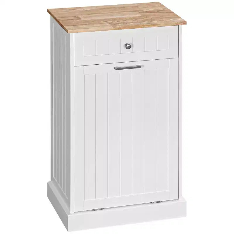 Mobile Cucina con Pattumiera Estraibile e Cassetto, Bianco e Rovere, 38 Litri, Autoportante