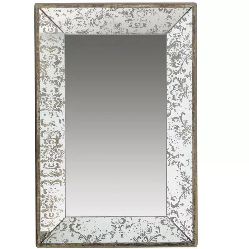 Antique Silver Rectangle Wall Mirror with Floral Accents, 24"x15", Vintage Decor