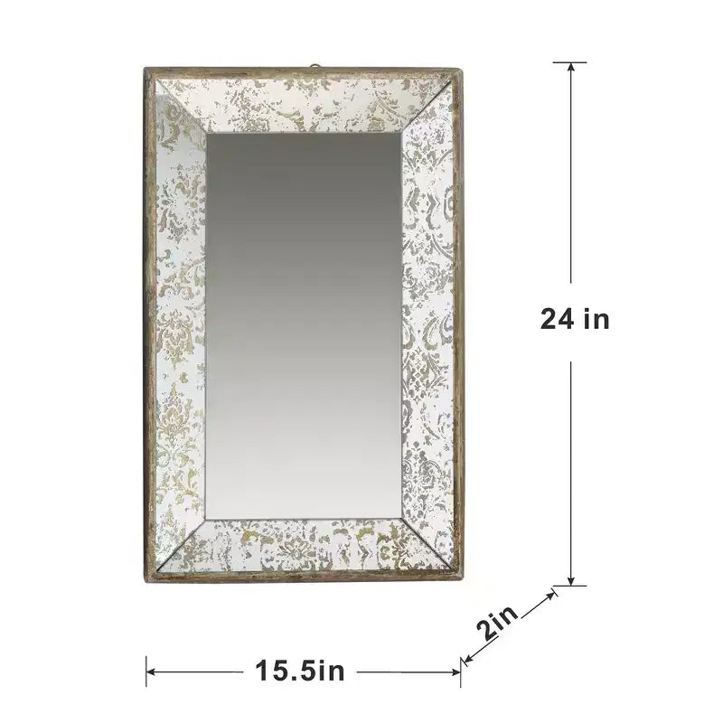 Antique Silver Rectangle Wall Mirror with Floral Accents, 24"x15", Vintage Decor