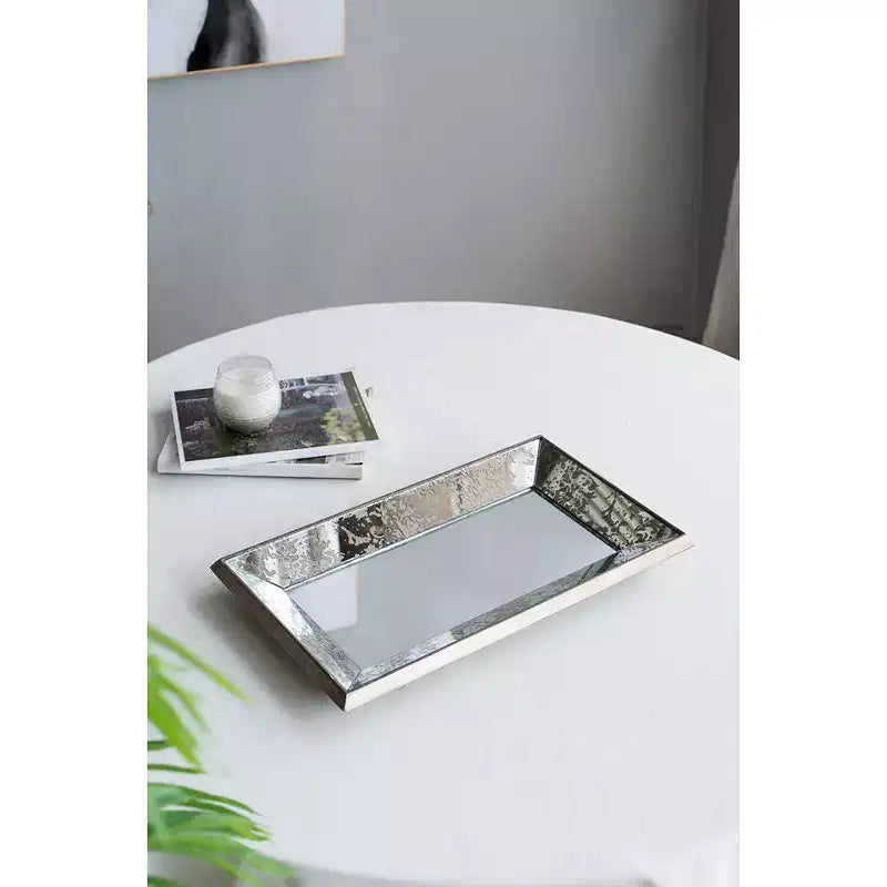 Antique Silver Rectangle Wall Mirror with Floral Accents, 24"x15", Vintage Decor