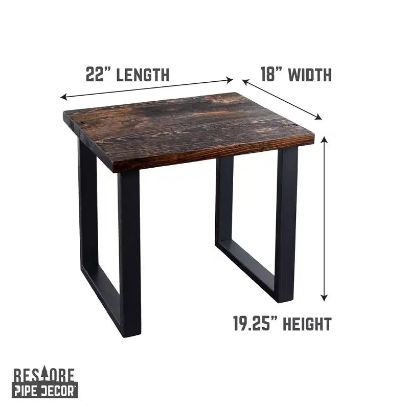 Industrial End Table, Black Steel Legs & Pine Top, 22"x18", Handcrafted