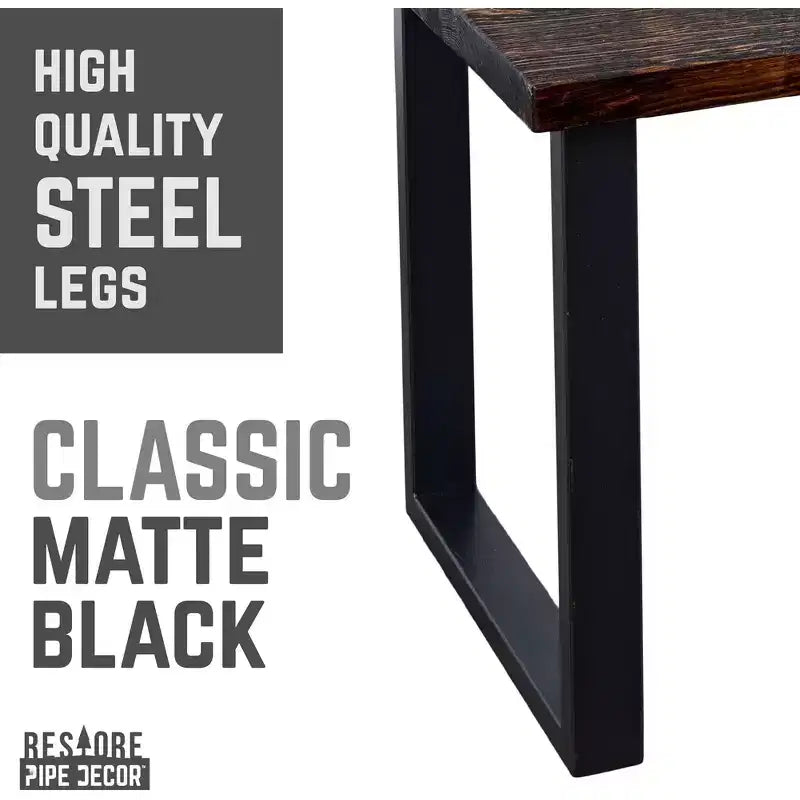Industrial End Table, Black Steel Legs & Pine Top, 22"x18", Handcrafted