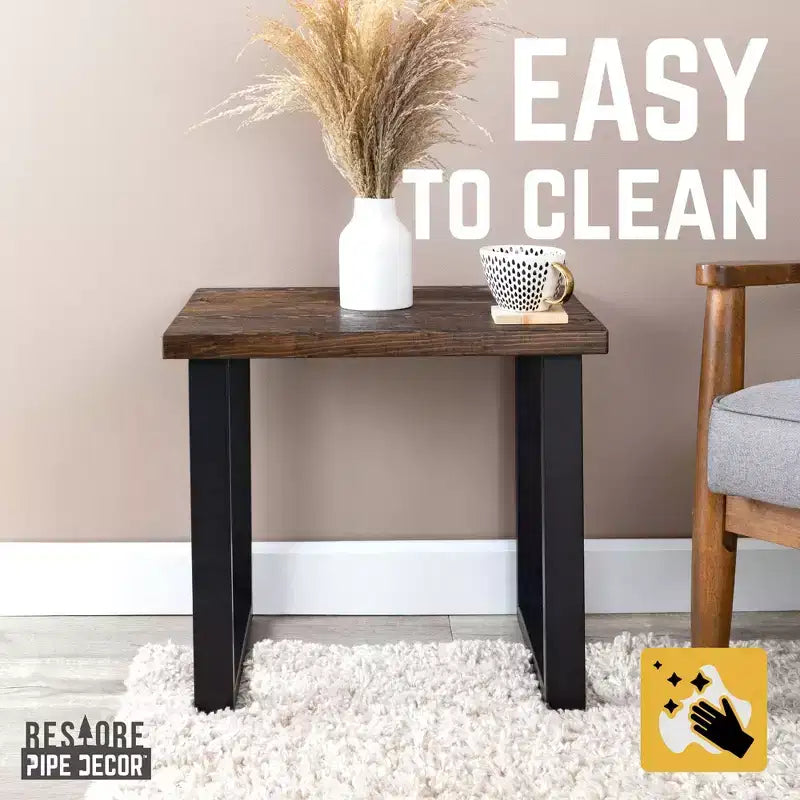 Industrial End Table, Black Steel Legs & Pine Top, 22"x18", Handcrafted