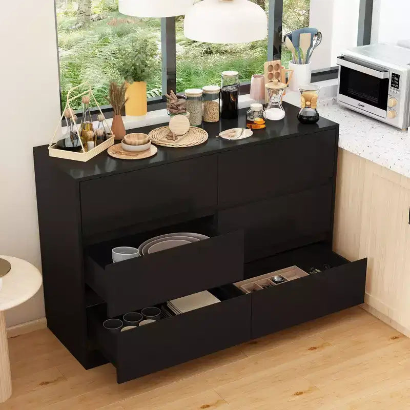 Famapy Smart Rotatable/Extendable Buffet Sideboard with 6 Drawers,Extended Countertop,Non-slip Mat,Rotating Dining Table,Kitchen Island Pantry