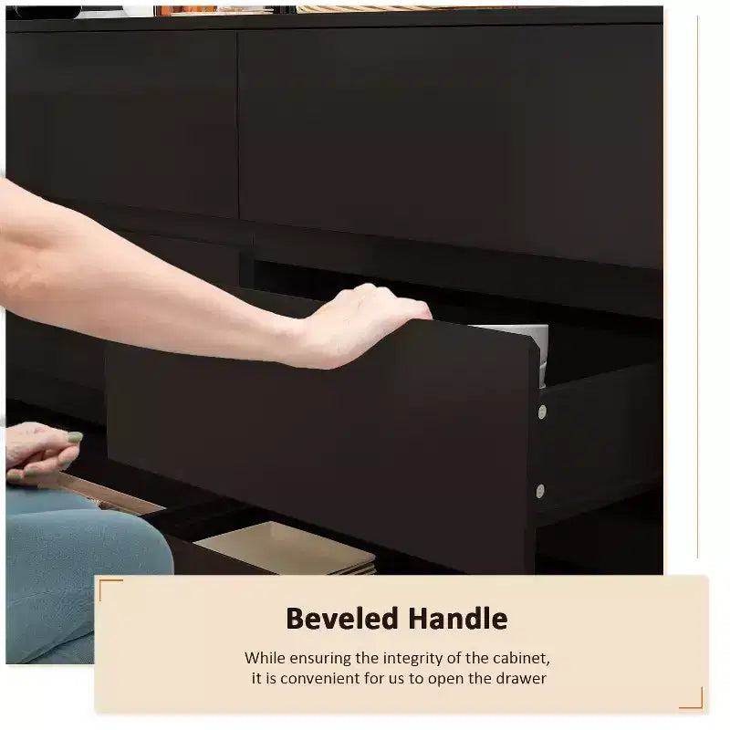 Credenza a Buffet Girevole Allungabile con 6 Cassetti e Tavolo da Pranzo Girevole, MDF Nero