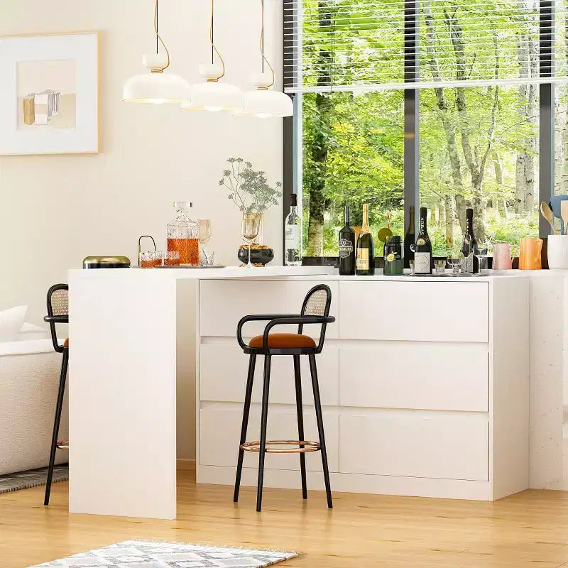 Credenza a Buffet Girevole Allungabile con 6 Cassetti e Tavolo da Pranzo Girevole, MDF Nero