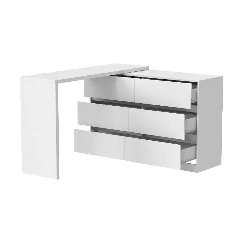 Credenza a Buffet Girevole Allungabile con 6 Cassetti e Tavolo da Pranzo Girevole, MDF Nero