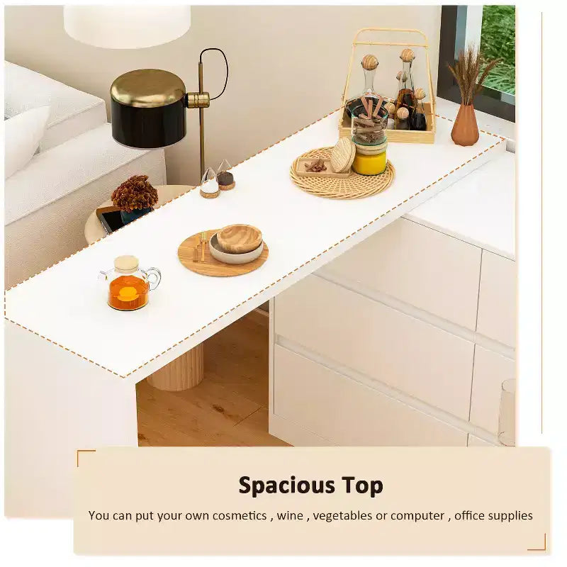 Credenza a Buffet Girevole Allungabile con 6 Cassetti e Tavolo da Pranzo Girevole, MDF Nero